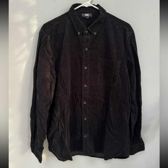 PAIGE Men's BLACK Langford Long Sleeve Corduroy Shirt in Large - Picture 3 of 5